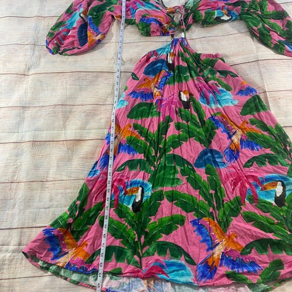 Farm Rio X Anthropologie Women's Printed V Neck Cut Out Dress - S Petite - Picture 3 of 16